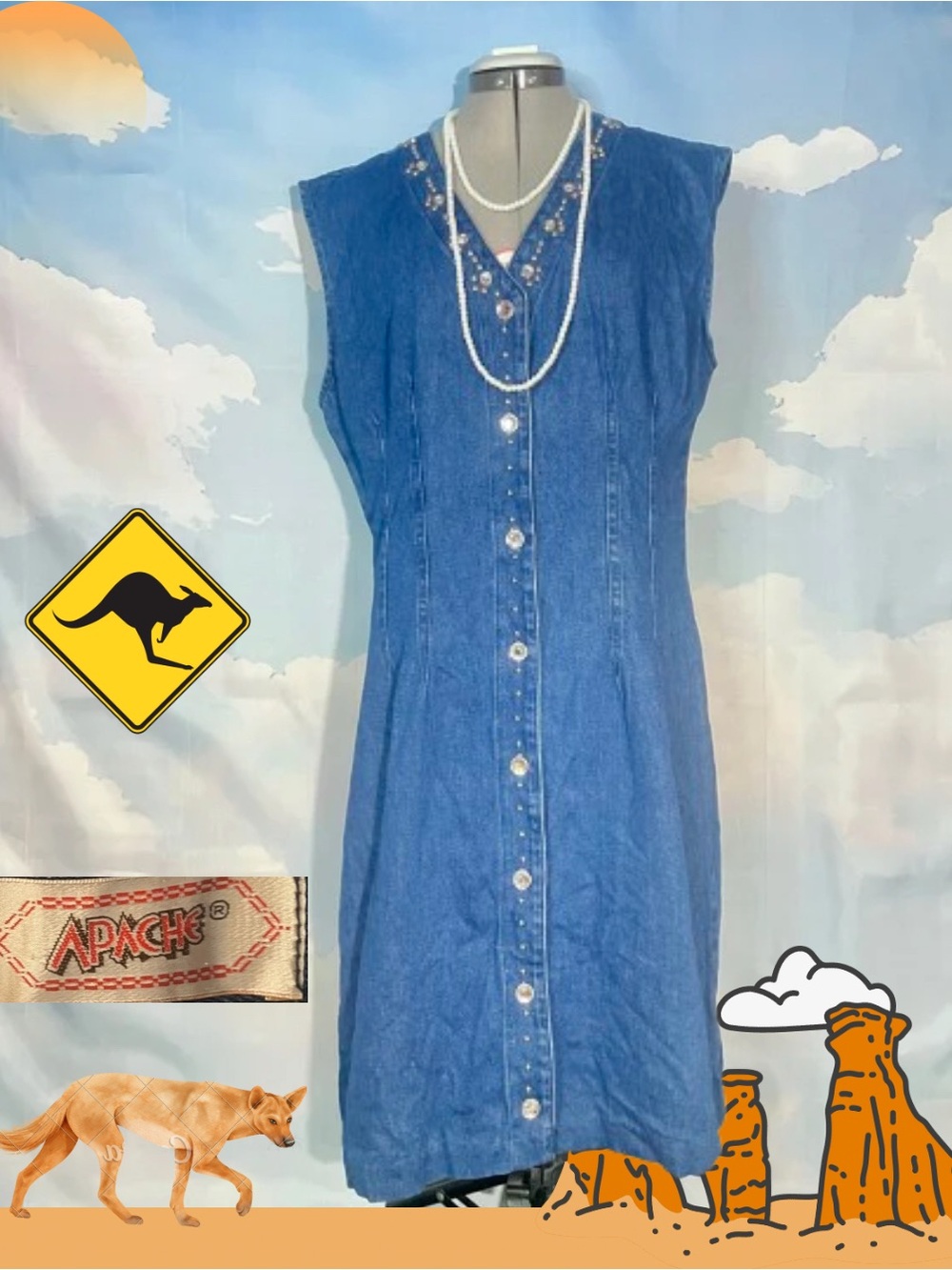 Denim dress with gem buttons